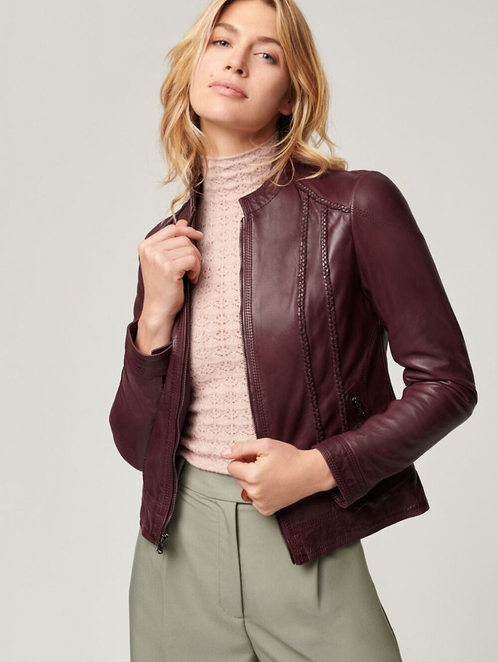 Overland SUE LEATHER JACKET, Size L, Bordeaux